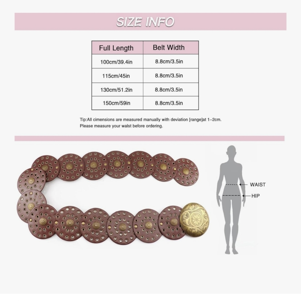 Brown Circular Studded Belt - Picture 2 of 6
